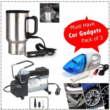 Pack Of 3 Car Gadgets - Tyer  Air Compressor +Vacuum Cleaner + Car Tea Mug